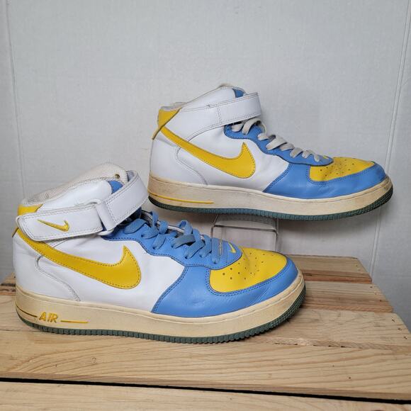 Nike Air Force One Mid Legend Blue Maize Hi-Top Sneakers - Size 10.5 - Picture 3 of 6